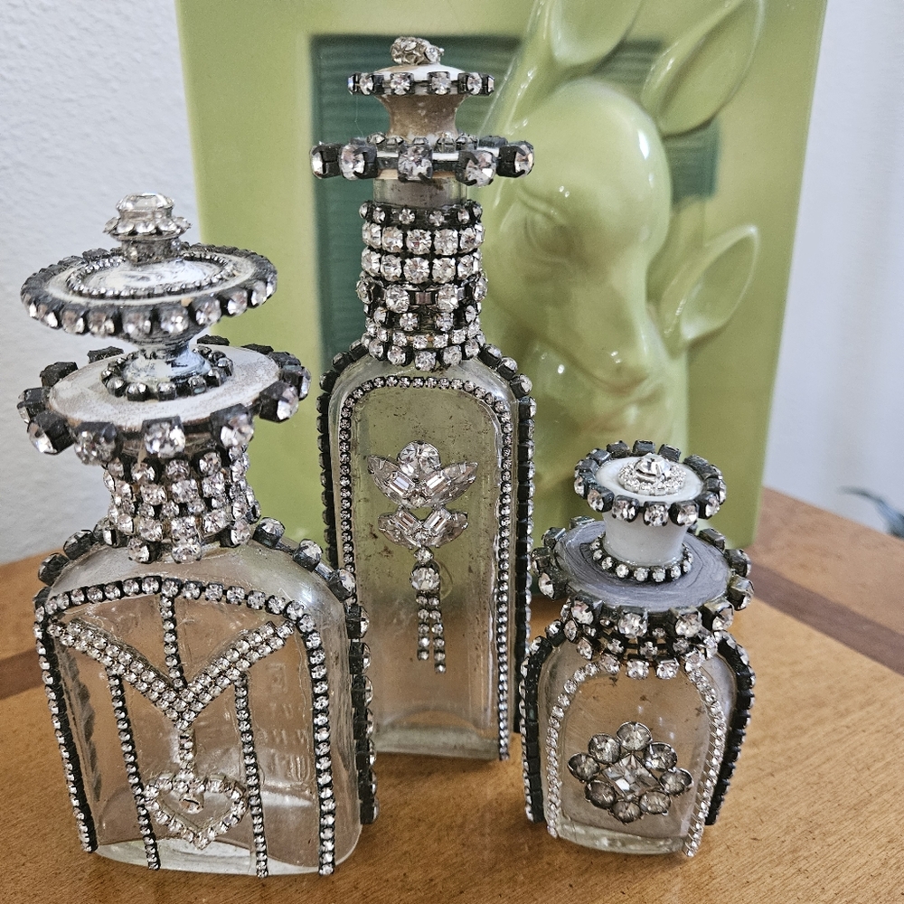 Vintage Medicine Bottles adorn with Rhinstones and crystals